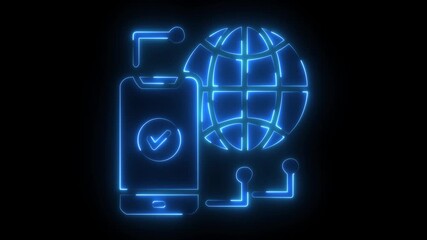 neon line internet Connection icon animation mobile and earth globe icon. - Powered by Adobe