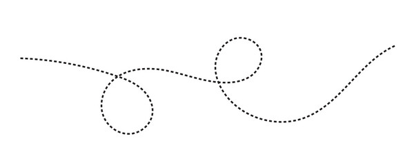 Dotted path line showing direction and movement on transparent background