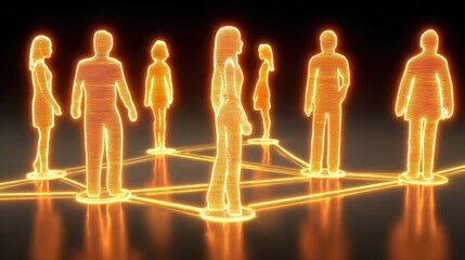 Connected figures representing a network or collaboration on a dark background