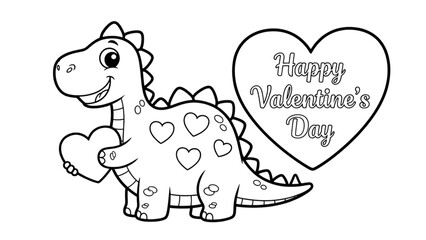 Fototapeta premium Happy valentine s day dinosaur holding heart isolated on transparent background