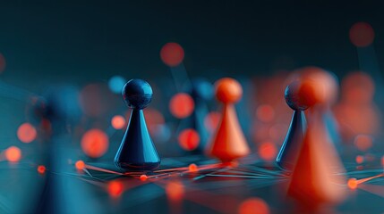 Abstract illustration of game pieces connected by lines with blurred background