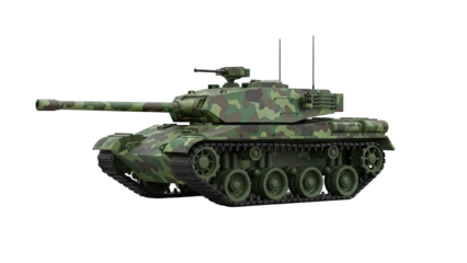 3D Camouflaged Battle Tank on transparent background