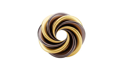 3D Abstract Swirl Shape with Gold and Dark Brown Colors on transparent background