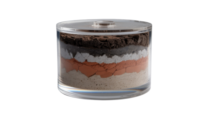 Soil layers in transparent container.