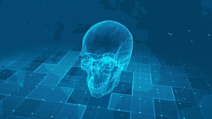 Futuristic Digital Human Skull Anatomy with Medical Data Interface