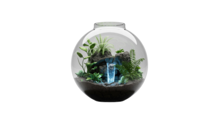 Terrarium with Waterfall on Isolated Background