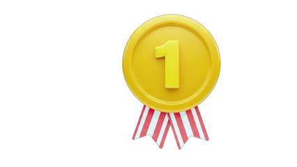 Gold Medal with Number One on White Background