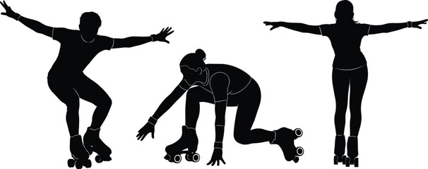 Roller skating silhouette illustration, dynamic poses, balance and motion, artistic vector design, active lifestyle concept, perfect for sports and fitness content