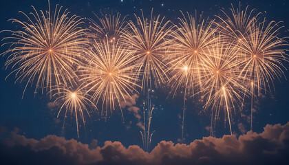 Spectacular golden fireworks illuminate the night sky during a festive celebration