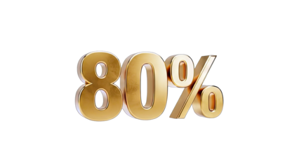Golden 80 Percent Sign on White Background