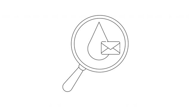 Line art Magnifying glass over mail envelope and teardrop shape