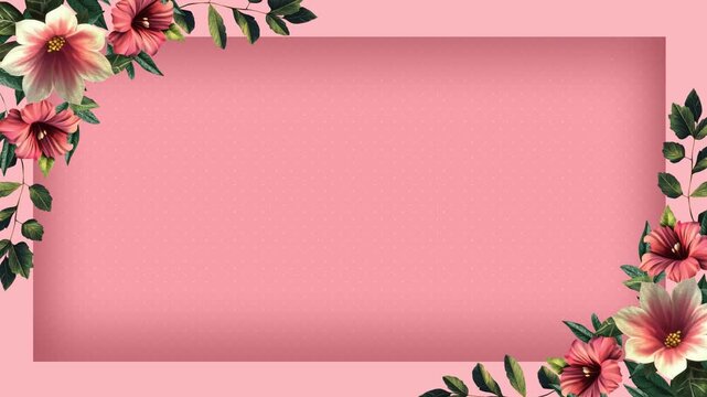 Elegant pink floral frame with lush green leaves and vibrant flowers, perfect for adding a touch of nature and beauty to any design or project