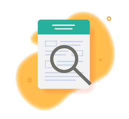 Tax document analysis audit review icon vector graphic modern design illustration, information data report file form inspection, accounting verification investigation via magnifier glass, examination 