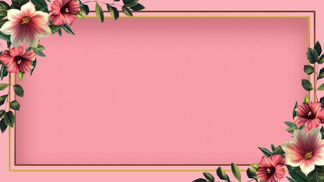 Elegant pink floral frame with lush green leaves and vibrant flowers, perfect for adding a touch of nature and beauty to any design or project