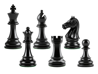 Black chess pieces set isolated on gray background