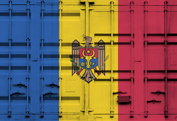 Shipping container with Moldova national flag overlay