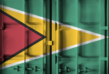 Shipping container with Guyana national flag overlay