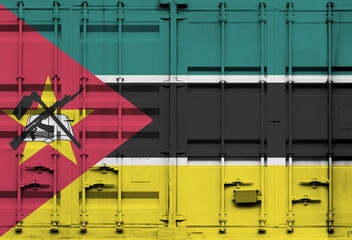 Shipping container with Mozambique national flag overlay