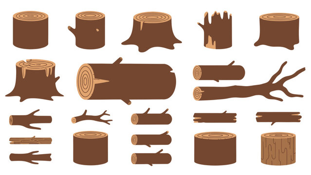 Collection of various wooden logs and tree
