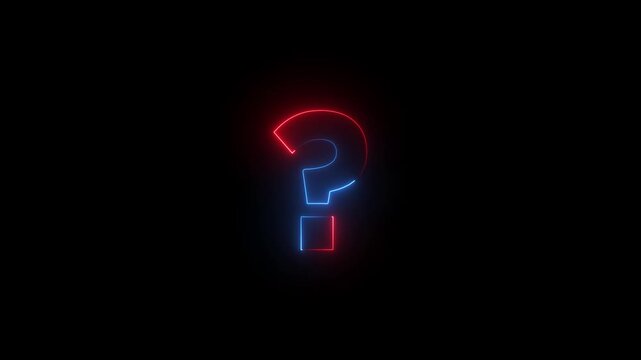 Abstract neon question mark symbol animation.Stroke Question Mark Animation, Question mark, query symbol, search icon, and quiz sign loop concept on black background