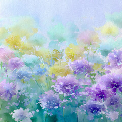 水彩タッチの紫陽花の花