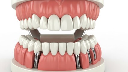 Fototapeta premium Dental implants model showing titanium posts and ceramic crowns