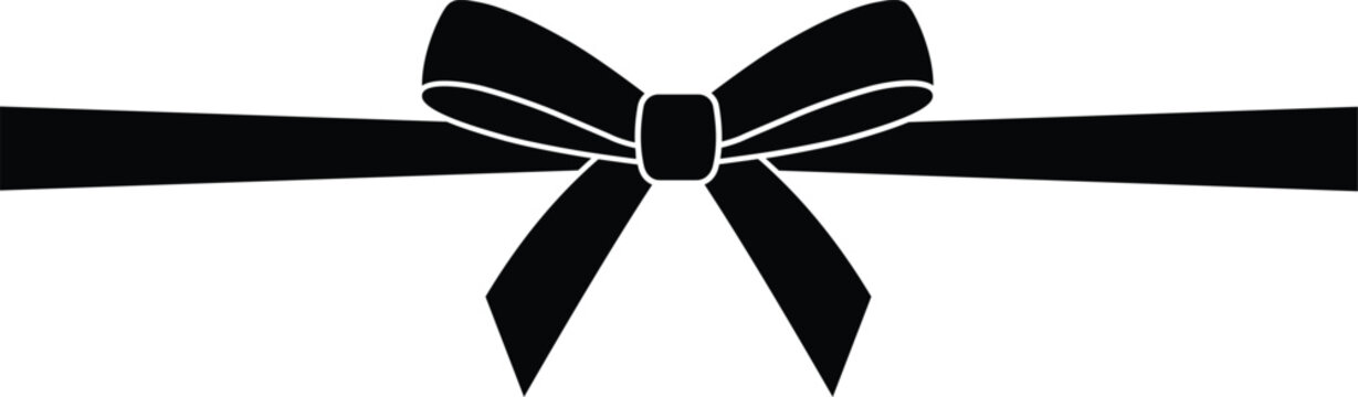 A black ribbon tied in a bow on white background