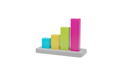 3D Bar Chart with Four Colorful Bars transparent background