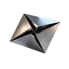 Shiny metallic geometric with reflective surfaces on transparent background black background