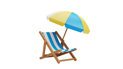 3D Beach Chair and Umbrella on transparent background