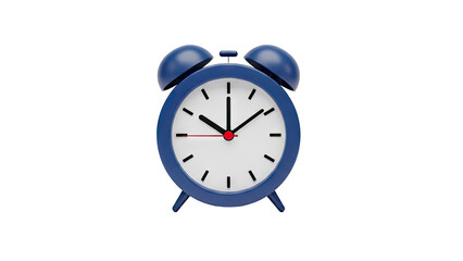 3D Blue alarm clock on transparent background