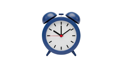 3D Blue alarm clock on transparent background