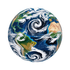 Dynamic Earth Globe Featuring Swirling Clouds Over Continents and Oceans transparent background