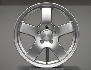 Silver alloy car wheel rim mockup, front view, isolated on neutral background. Clean automotive design ideal for branding, logo placement, vehicle parts, and transport concepts.