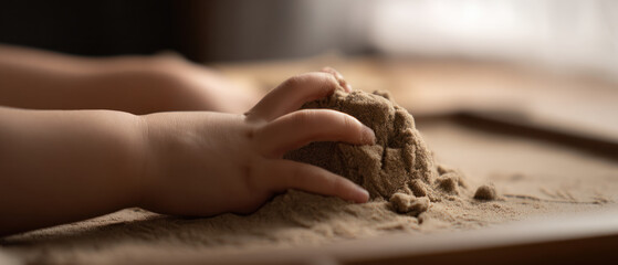 Child playing with kinetic sand.