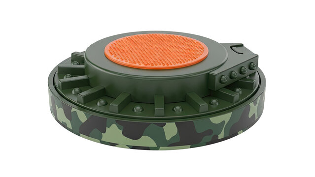 3D Camouflage Anti-Personnel Landmine on transparent background