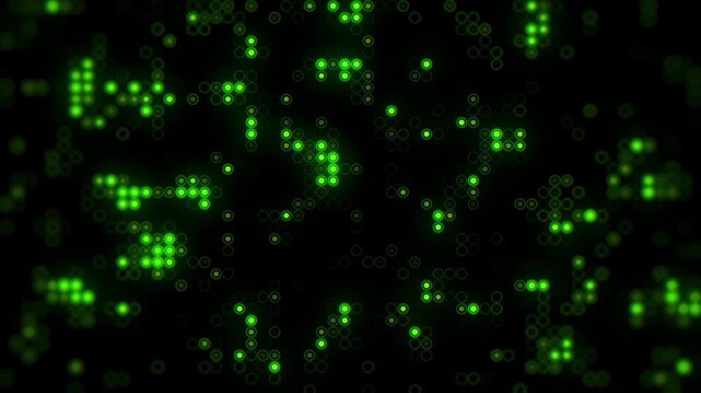 Green Glowing Circular Digital Pattern. Futuristic Matrix Code or HUD Background.
