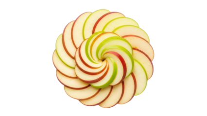 Red and Green Apple Slices Arranged in a Creative Spiral Pattern isolated PNG with Transparent Background