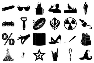 Assortment of Black and White Icons for Diverse Themes