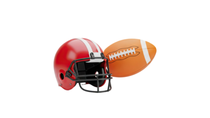 3D American Football Helmet and Ball on transparent background