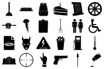 Assortment of Black and White Silhouette Icons plunger