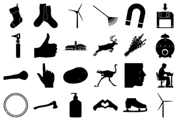 Assortment of Holiday and Object Silhouettes Keywords: Christmas stocking, socks, wind turbine