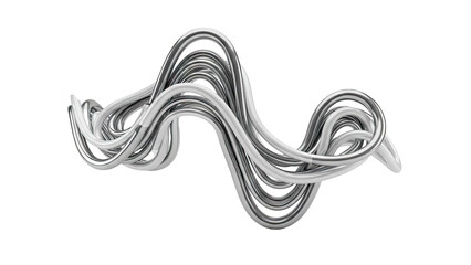 3D Abstract Silver Metal Tubes Flowing Wave Form on transparent background