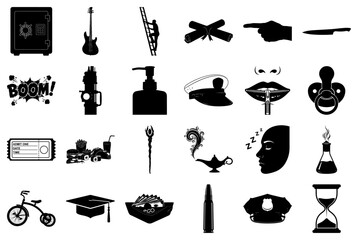 Diverse Black and White Icons for Various Concepts