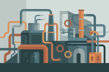 Obraz premium Complex industrial factory with intricate pipe system and gears