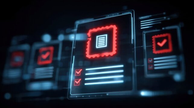A digital monitor that shows a project checklist connecting each task to business values while inspecting ensures compliance and steady productivity