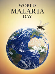 Mosquito over Earth with Malaria Day global awareness message