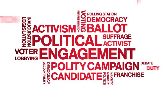 Political Engagement animated word cloud-text design animation tag kinetic typography seamless loop.
