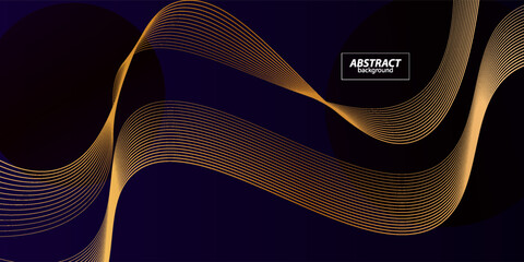 Blue minimalist abstract 3D background. Simple geometric golden wave line pattern design. EPS10 vector.