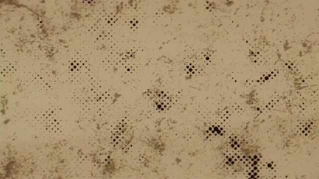 Vintage halftone dot pattern beige background with subtle grunge texture and abstract dark spots